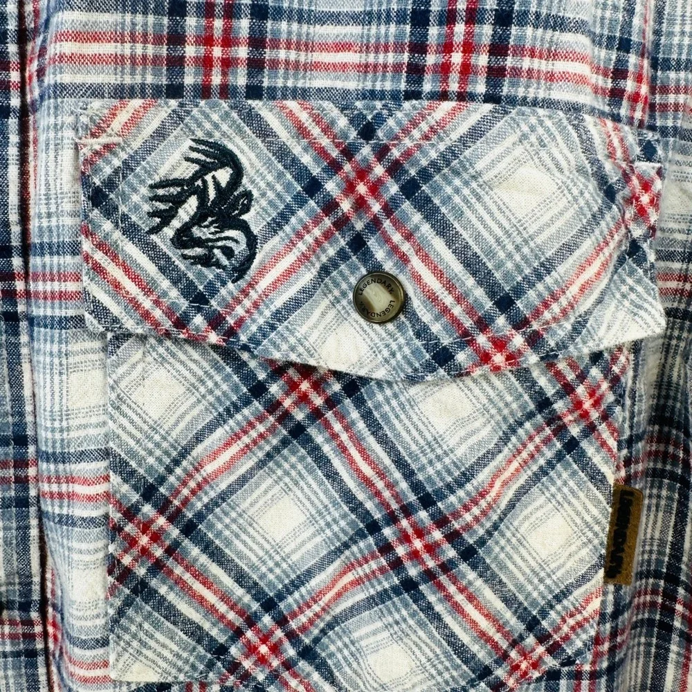 Legendary Whitetails Mens Large Red Blue White Plaid Snap Button Western‎ Shirt